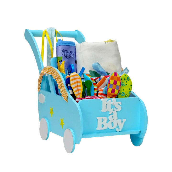 Blue 0 to 12 months Baby Girl Gift Toy Wooden Pram Hamper