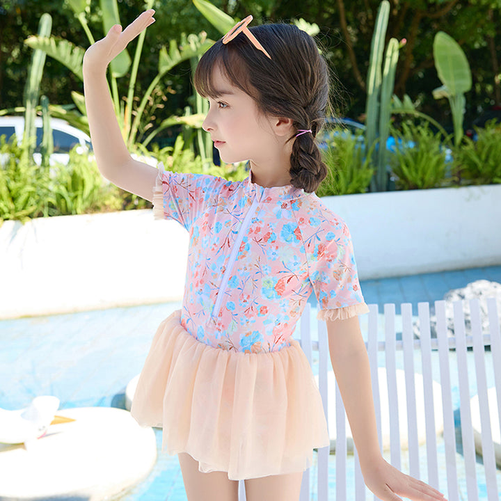 Blue Big Floral Tutu Style Swimwear for Toddlers & Kids