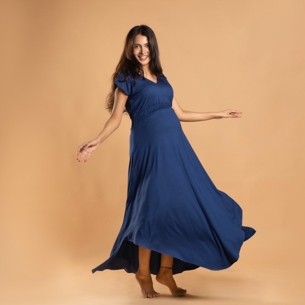 Blue Empire Fit And Flare Dress