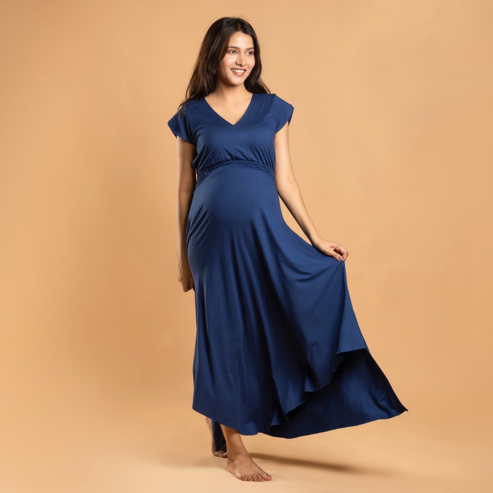 Blue Empire Fit And Flare Dress