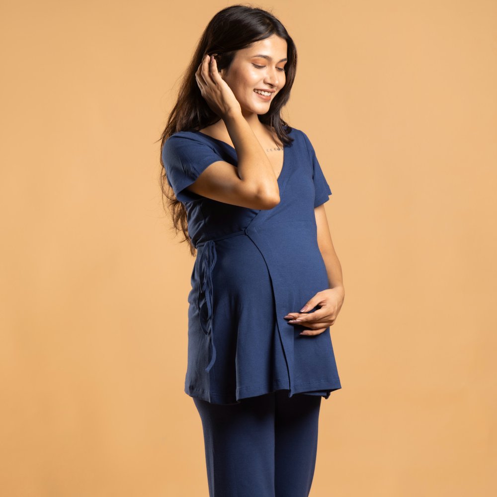 Blue Maternity Wrap Co-Ord Set