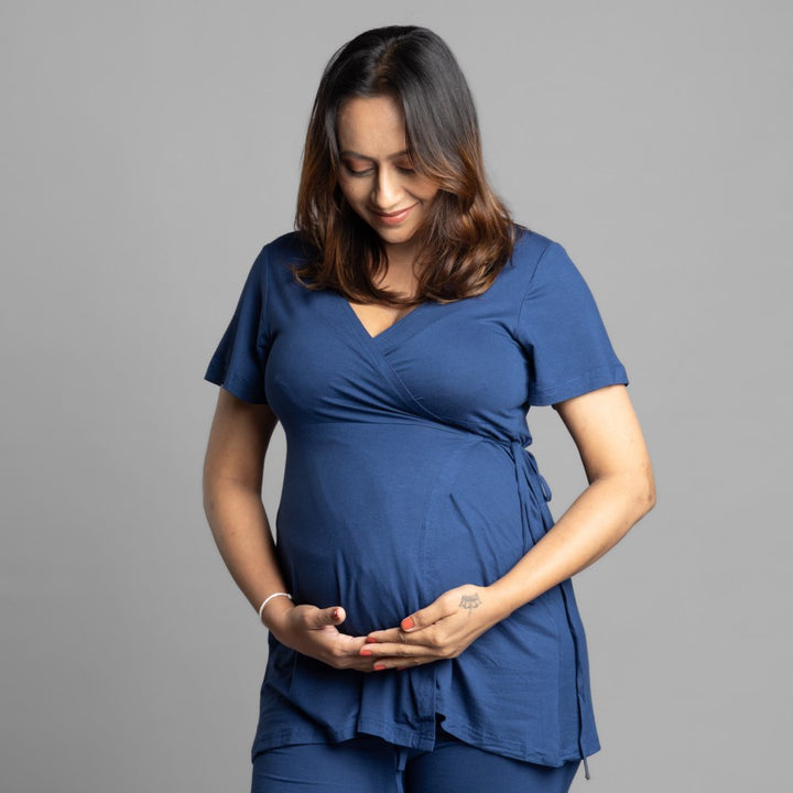 Blue Maternity Wrap Co-Ord Set