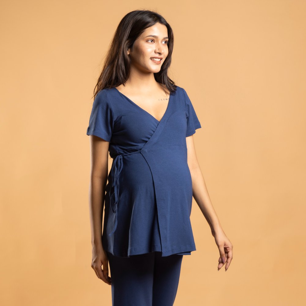 Blue Maternity Wrap Co-Ord Set