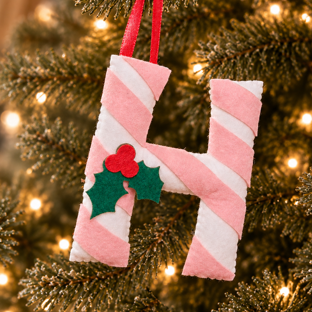 Blush Candy Cane Monogram Felt Ornament