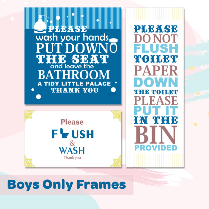 Boys Only Bathroom Frames for Wall (Set of 3)