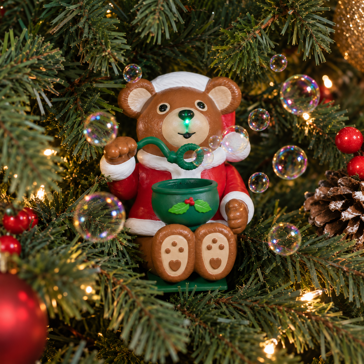 Bubble Blowing Santa Bear