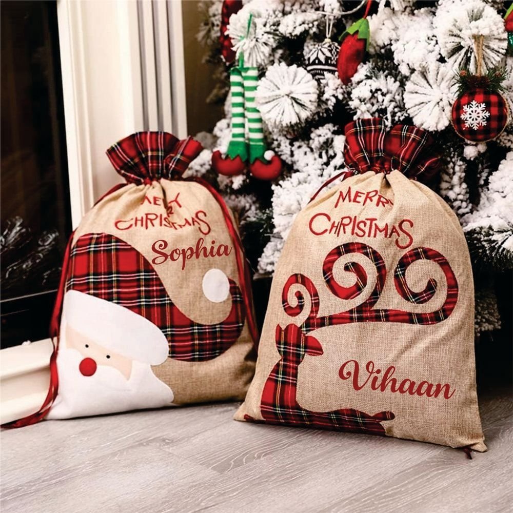 Babble Wrap Burlap Holiday Treasure Sack- Set of 2