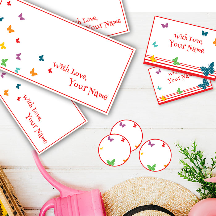 PERSONALISED GIFT ENVELOPES, CARDS & STICKERS COMBO -  BUTTERFLY, SET OF 130