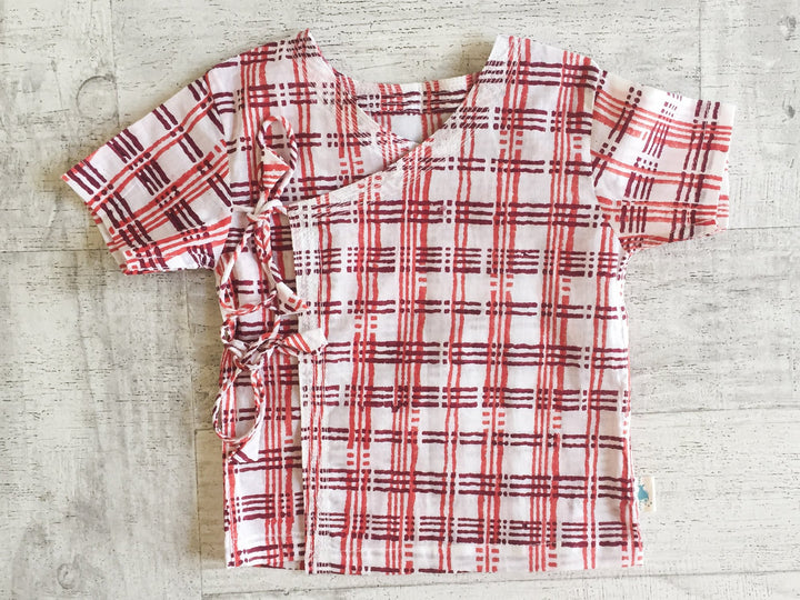 UNISEX ORGANIC CHECKS PRINT ANGARAKHA TOP + RED PANTS