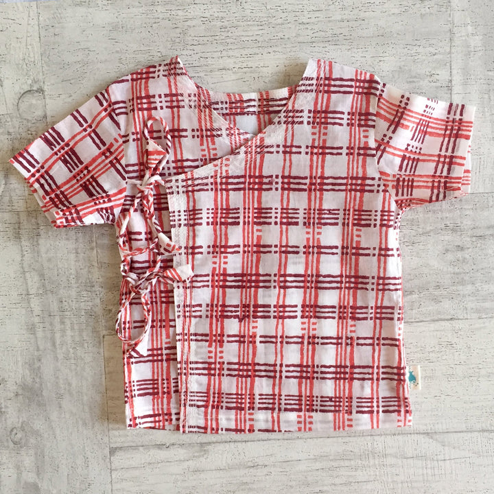 UNISEX ORGANIC CHECKS PRINT ANGARAKHA TOP + WHITE PANTS