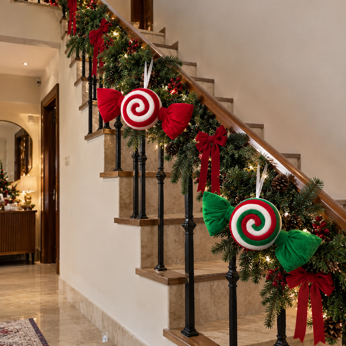 Candy Cane velvet Christmas Ornaments  – Set of 2
