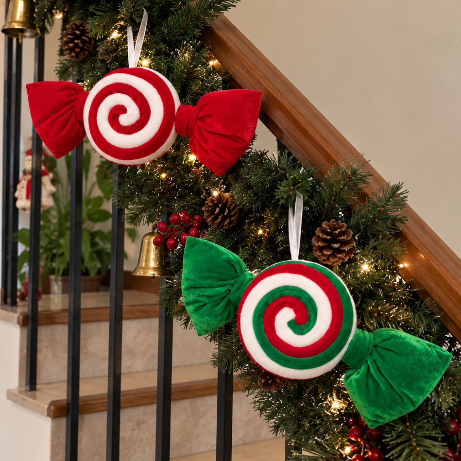 Candy Cane velvet Christmas Ornaments  – Set of 2