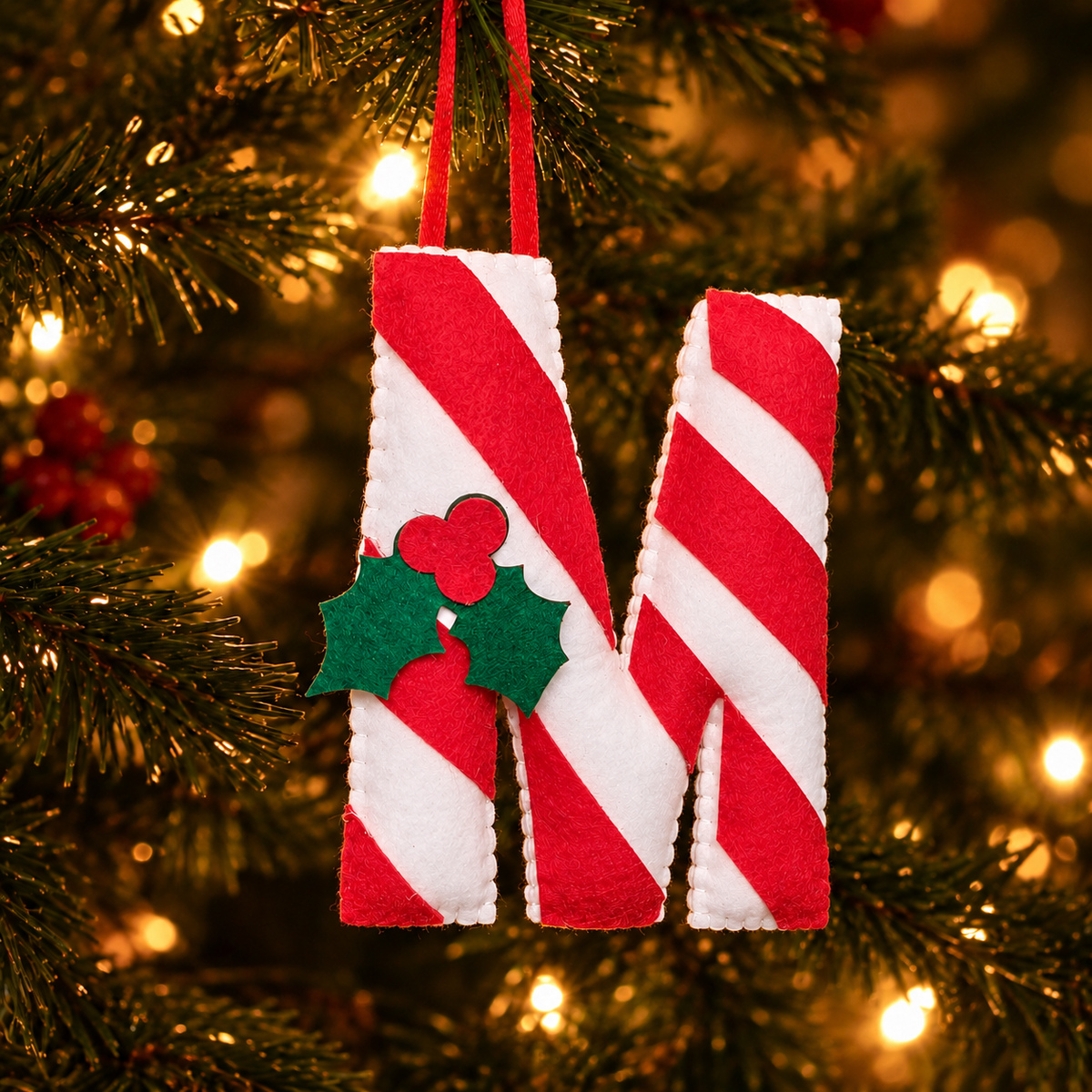 Candy Cane Monogram Felt Ornament