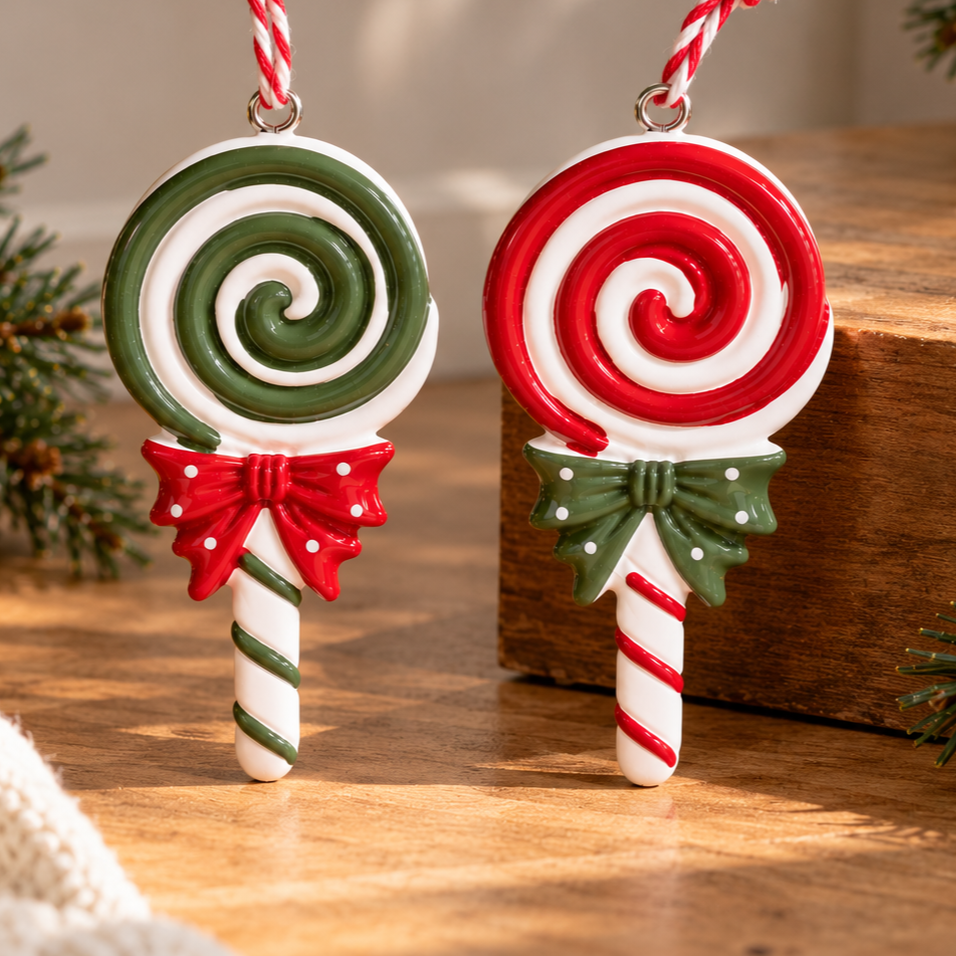 Candyland Swirl Christmas Lollipop Ornaments - Set Of 2