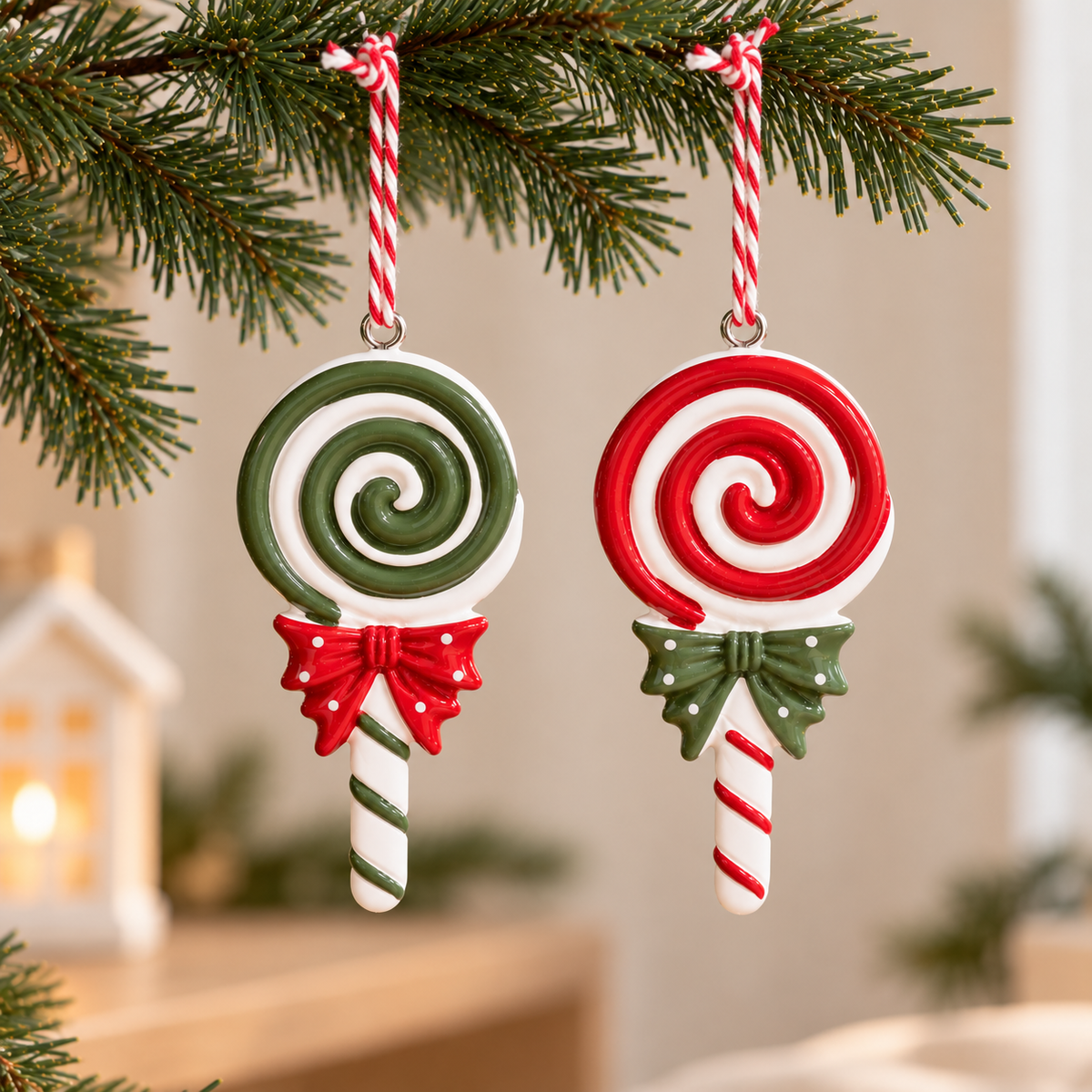 Candyland Swirl Christmas Lollipop Ornaments - Set Of 2