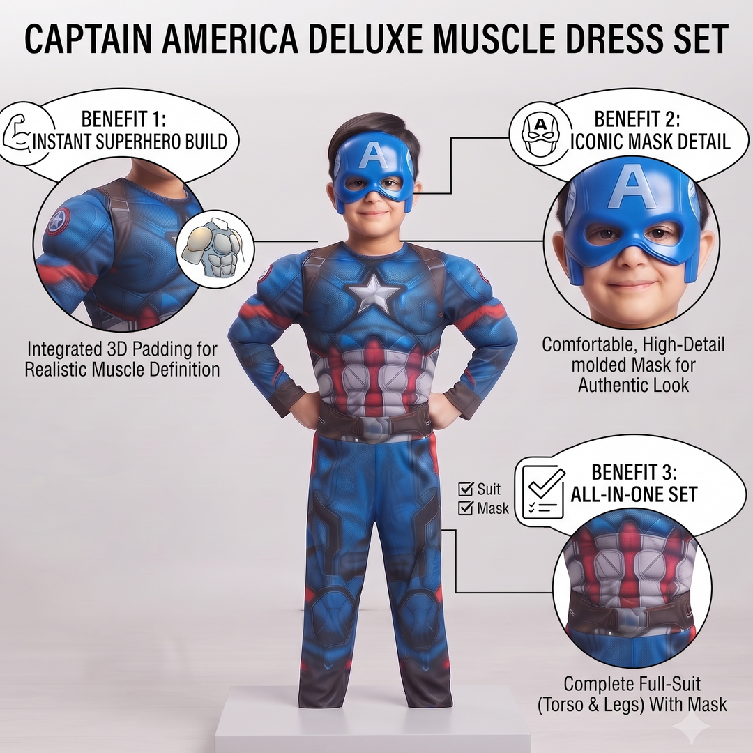 Captain Hero Muscle Costume for Kids