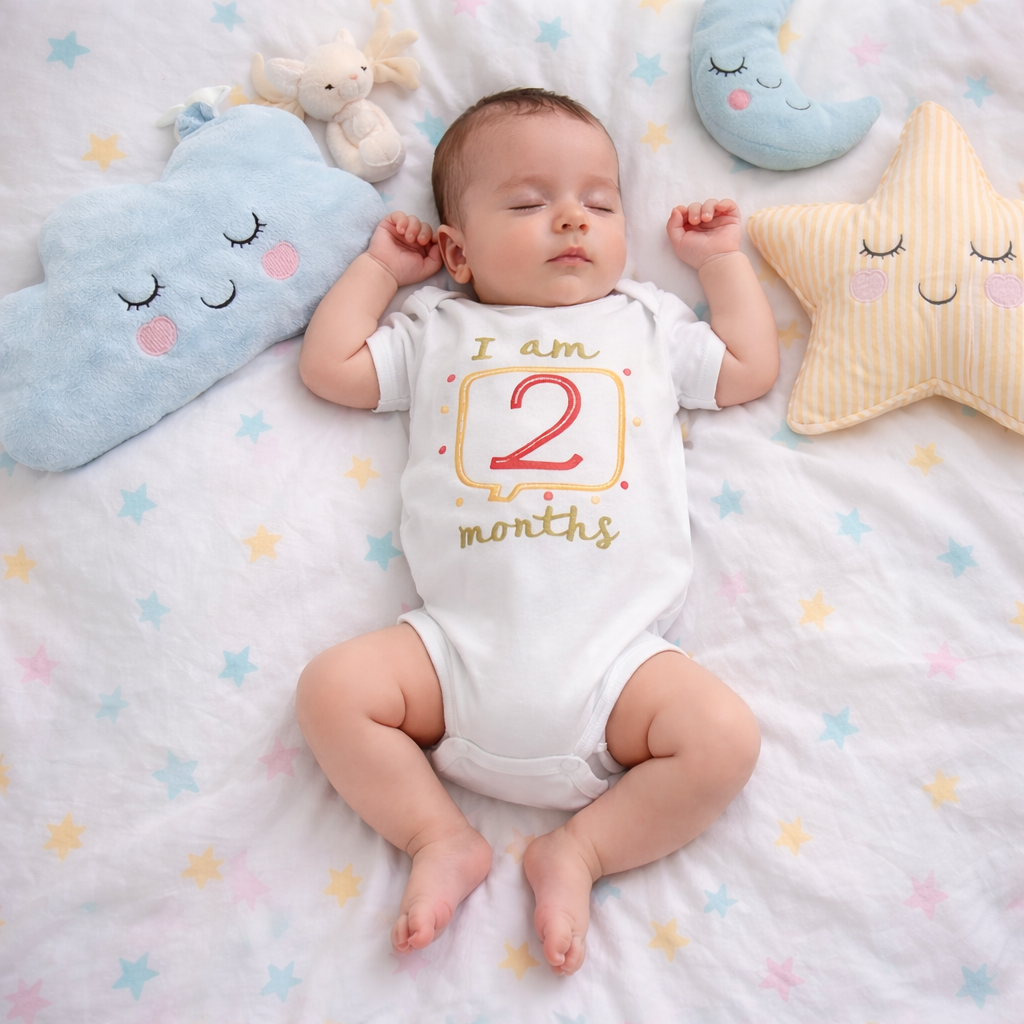 Hand Embroidered Milestone Romper Set of 12 - Clouds