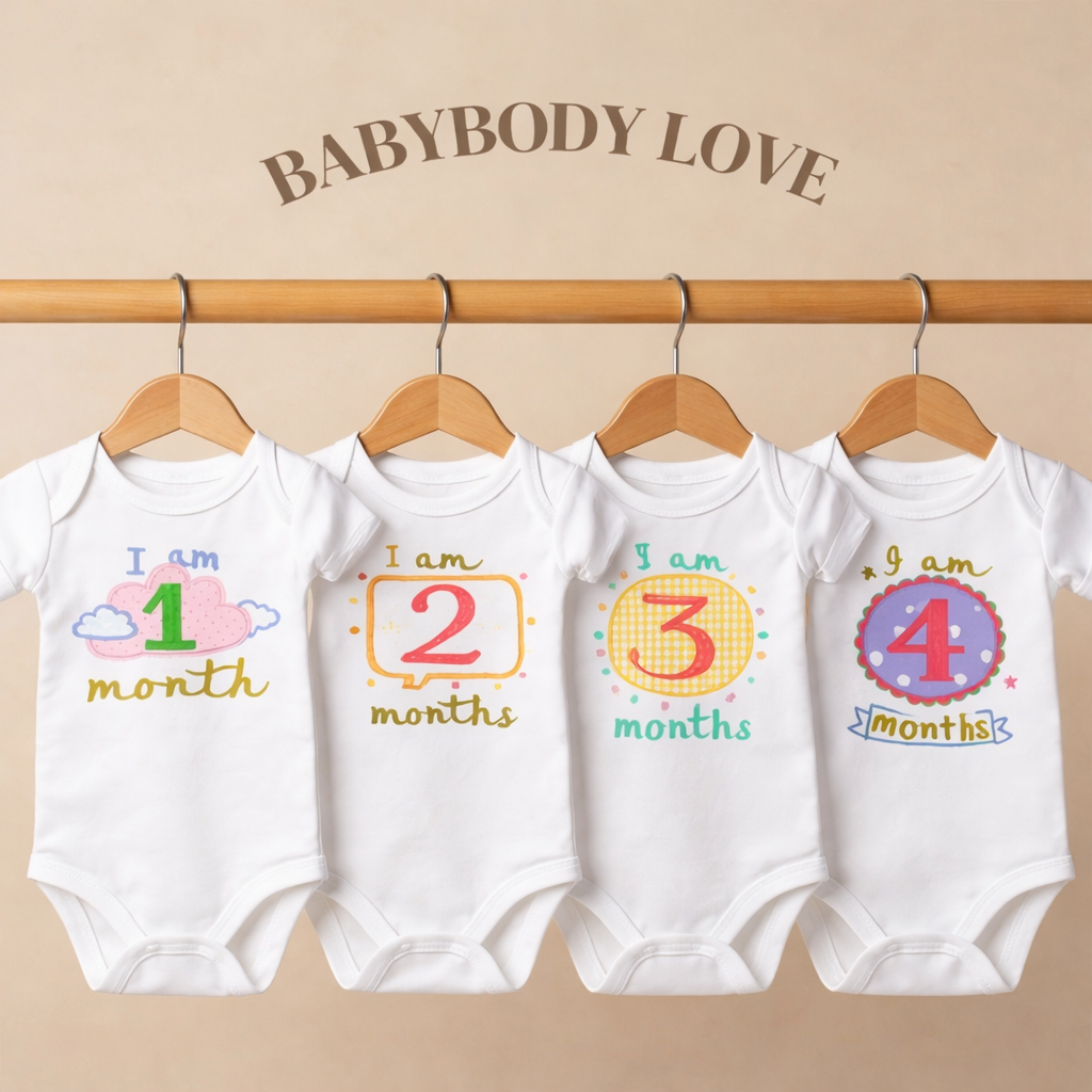 Hand Embroidered Milestone Romper Set of 12 - Clouds