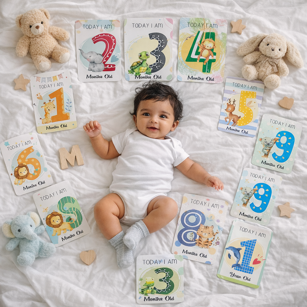 Whimsical Baby Milestone Cards – Pack of 30
