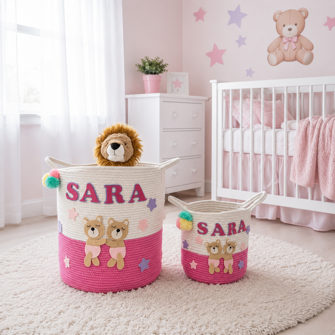 Babble Wrap Jute Cotton Storage Basket - Bear Hugs