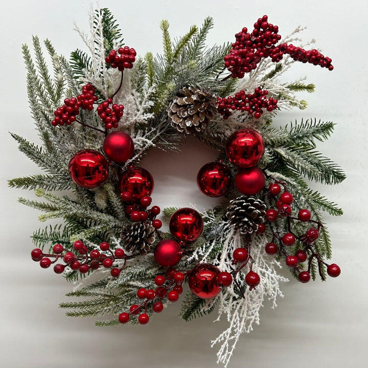 Babble Wrap Cherry Pine Cone Holiday Wreath