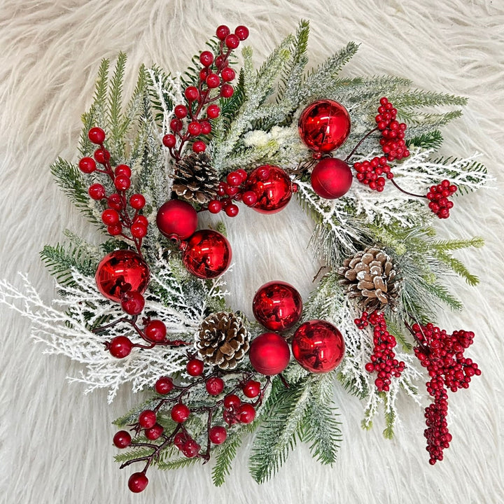 Babble Wrap Cherry Pine Cone Holiday Wreath