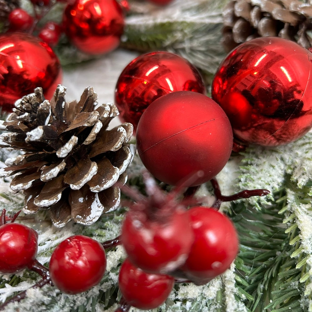 Babble Wrap Cherry Pine Cone Holiday Wreath