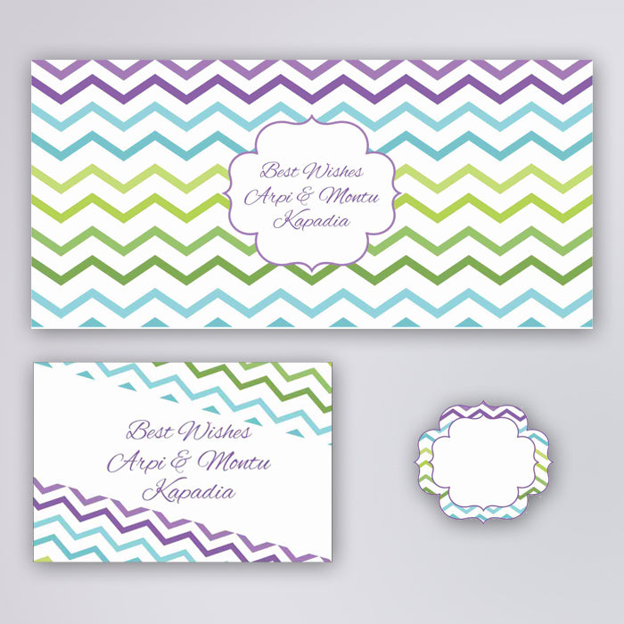 PERSONALISED GIFT ENVELOPES, CARDS & STICKERS COMBO - CHEVRON, SET OF 130