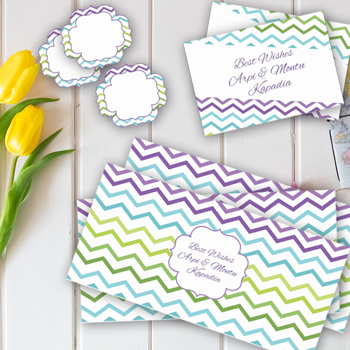 PERSONALISED GIFT ENVELOPES, CARDS & STICKERS COMBO - CHEVRON, SET OF 130