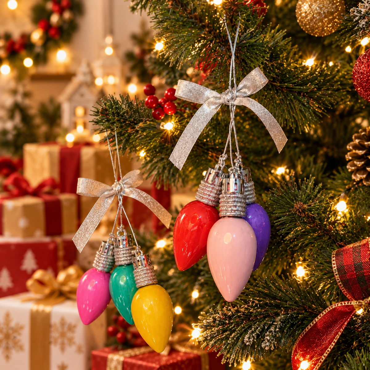 Colourful Light Bulb Shape Tree Ornament Set of 6