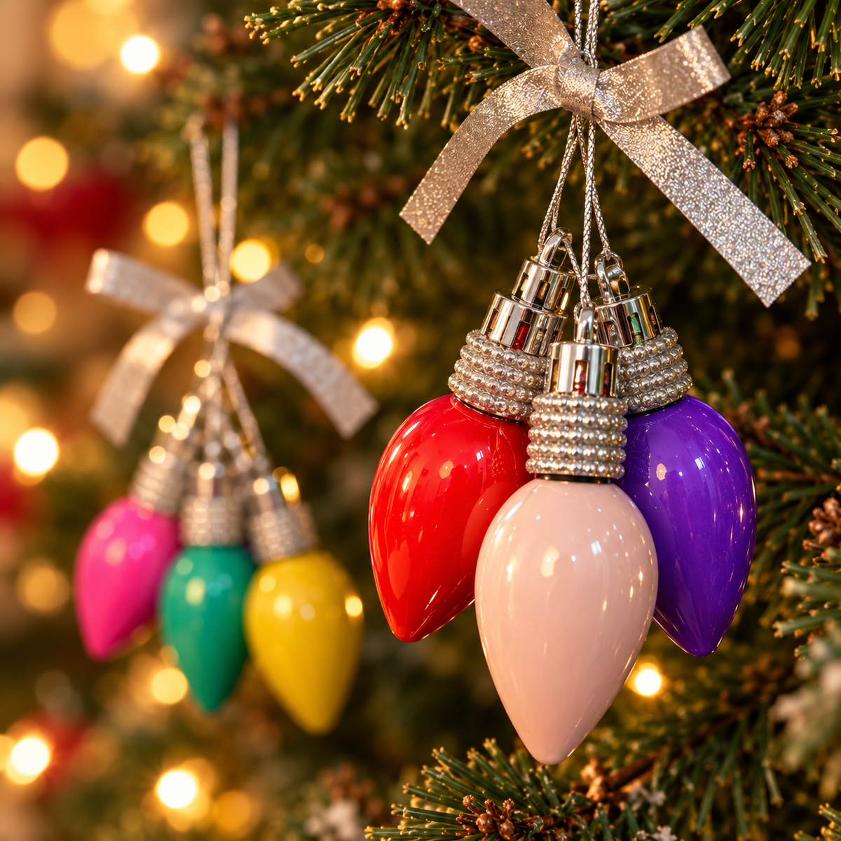 Colourful Light Bulb Shape Tree Ornament Set of 6