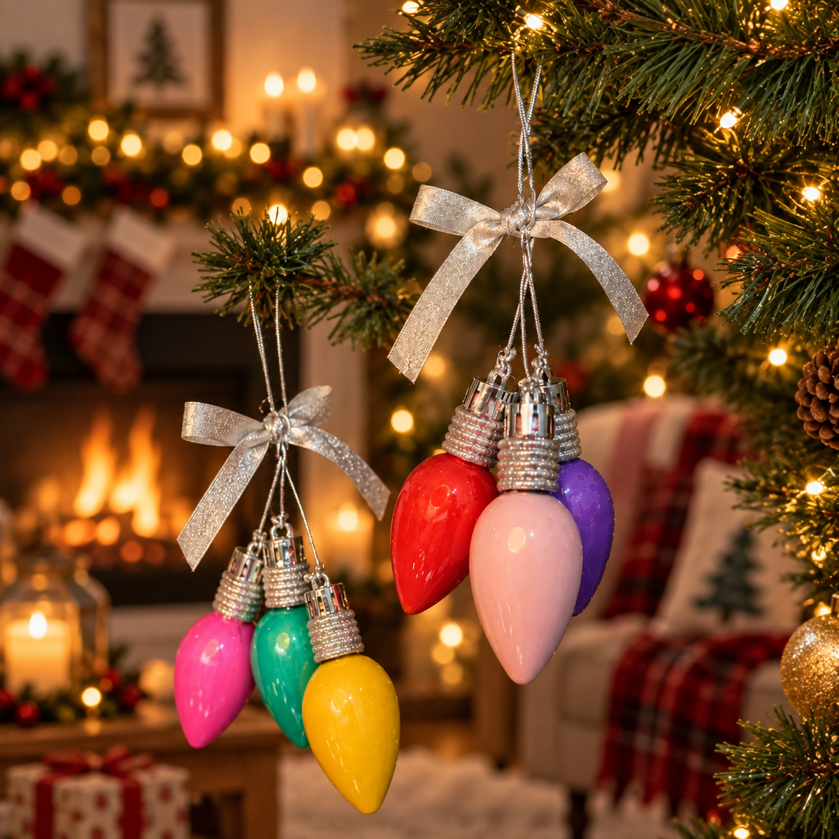 Colourful Light Bulb Shape Tree Ornament Set of 6