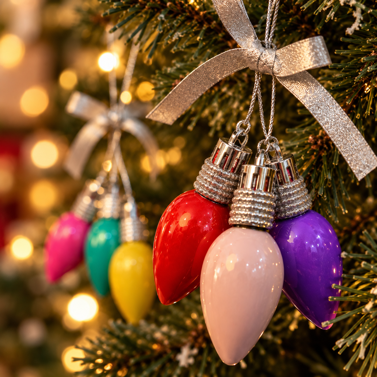 Colourful Light Bulb Shape Tree Ornament Set of 6