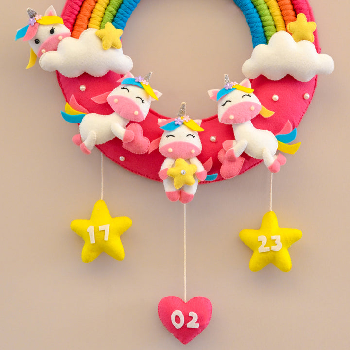 Junior Rainbow and Unicorn-Themed Custom Name macrame  Wreath