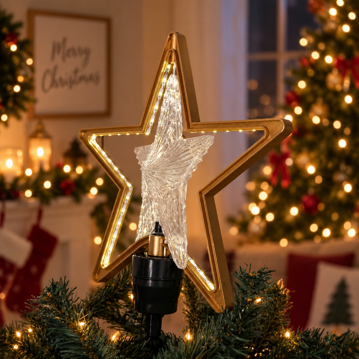 Crystal Rotating LED Star Tree Topper