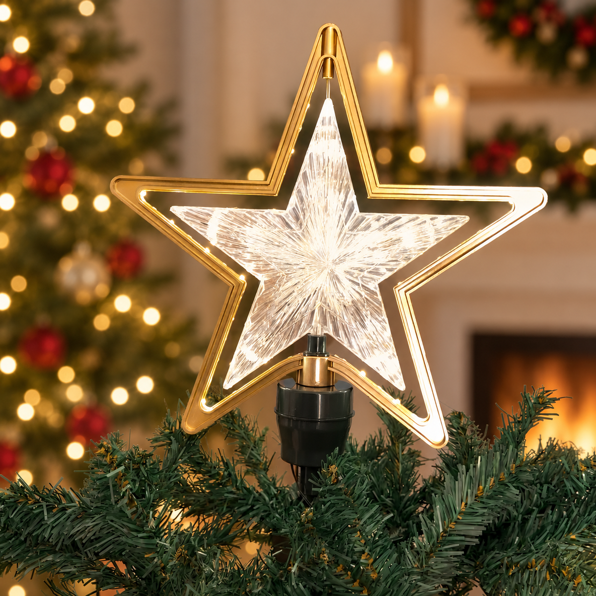 Crystal Rotating LED Star Tree Topper