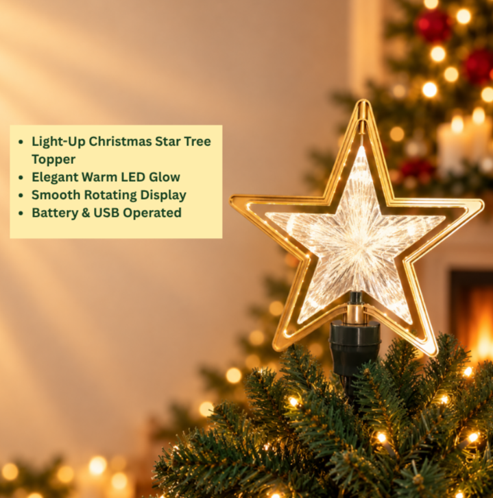 Crystal Rotating LED Star Tree Topper
