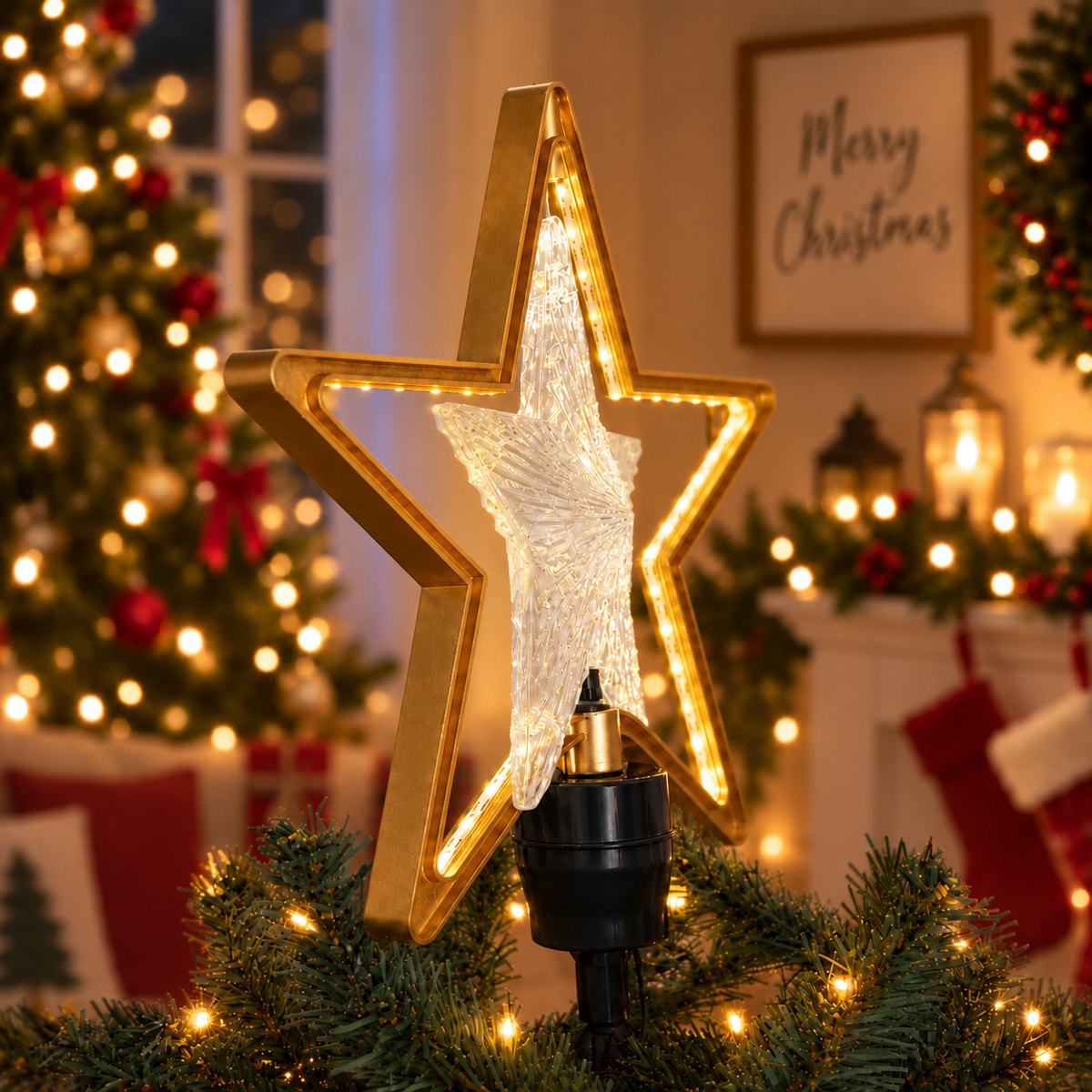 Crystal Rotating LED Star Tree Topper