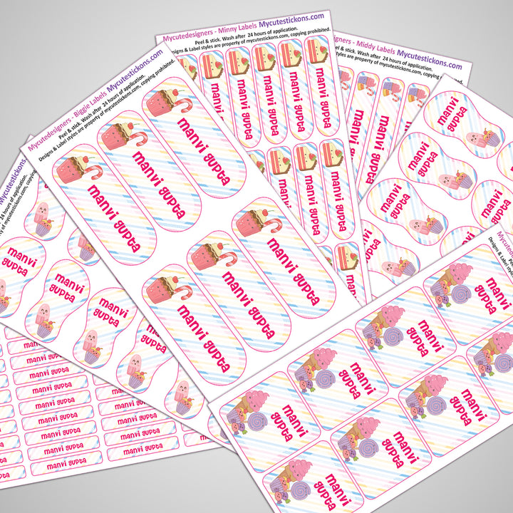 Cute Ice Cream Name Label - Complete/Split/Iron Ons Packs