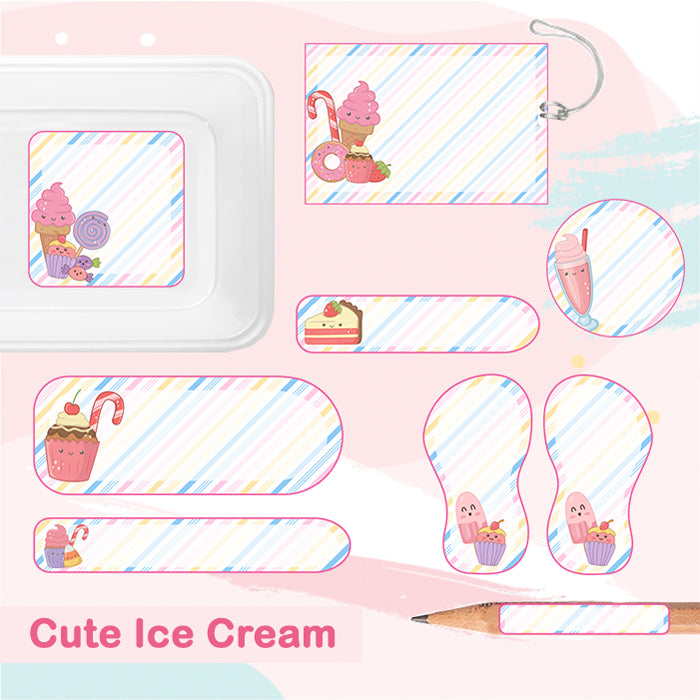 Cute Ice Cream Name Label - Complete/Split/Iron Ons Packs