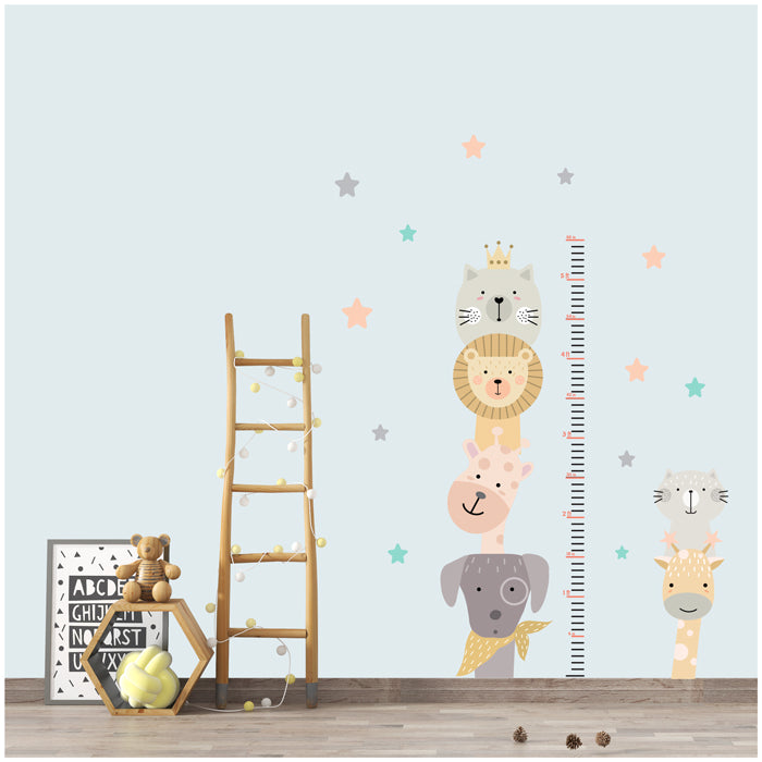 Cute Animals Face Height Chart Wall Sticker