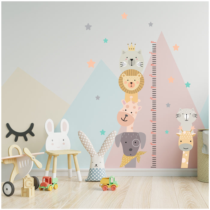 Cute Animals Face Height Chart Wall Sticker