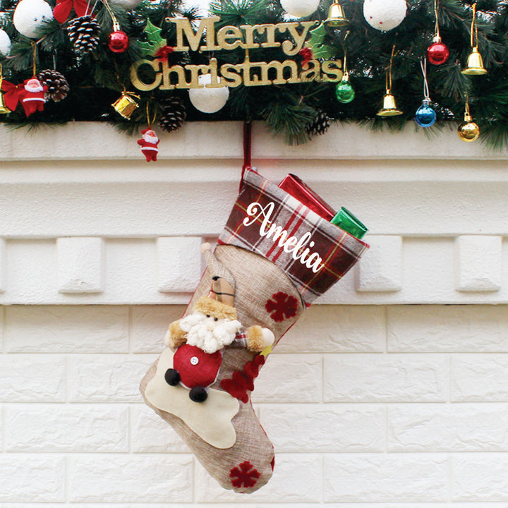 Checks And Muffler - Linen Stockings (Happy Santa)