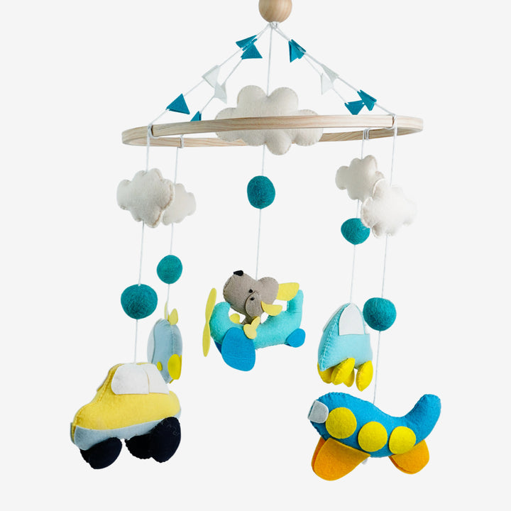 Babble Wrap Cot / Crib Mobile - Wings & Wheels Wonderland
