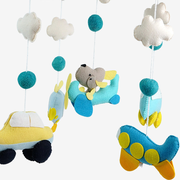 Babble Wrap Cot / Crib Mobile - Wings & Wheels Wonderland