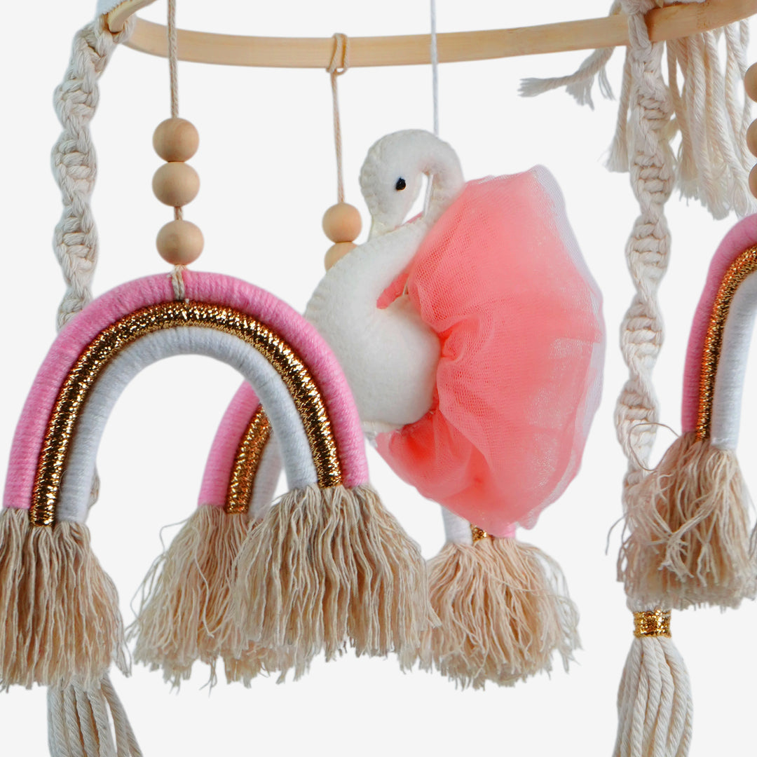 Babble Wrap Cot / Crib Mobile - Rainbow Macrame (Pink)