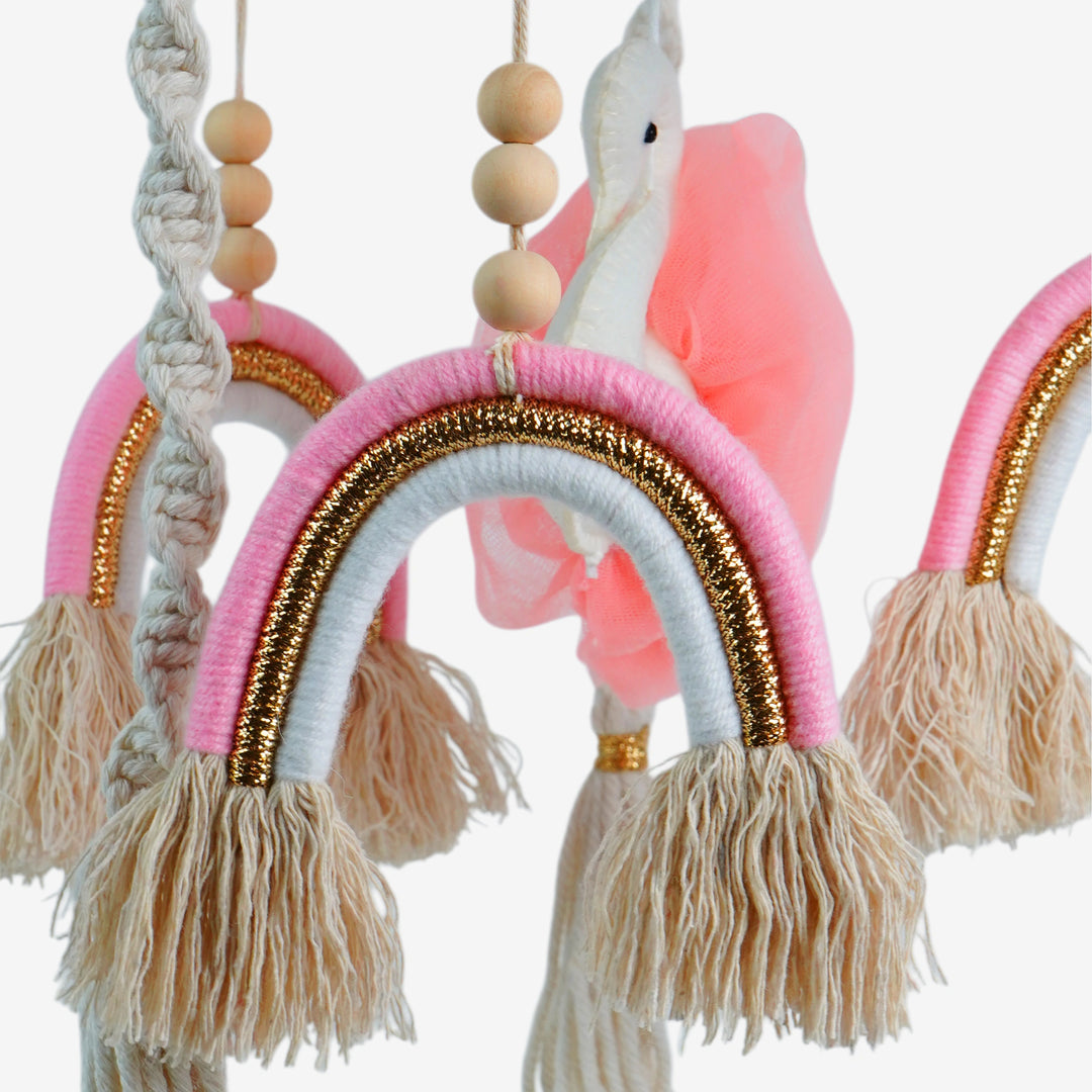 Babble Wrap Cot / Crib Mobile - Rainbow Macrame (Pink)