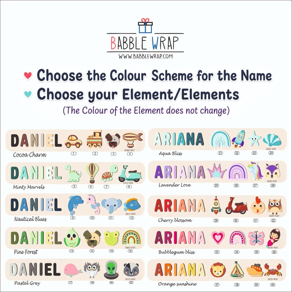 Personalised Wooden Name Puzzle- Mixed Picturesque (2 Elements)