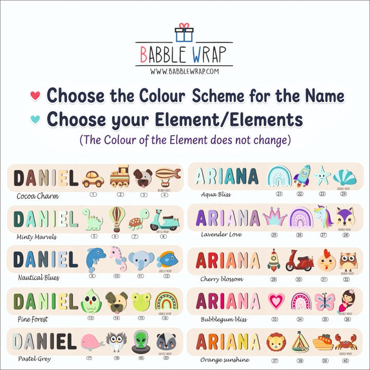 Personalised Wooden Name Puzzle- Mixed Picturesque (2 Elements)
