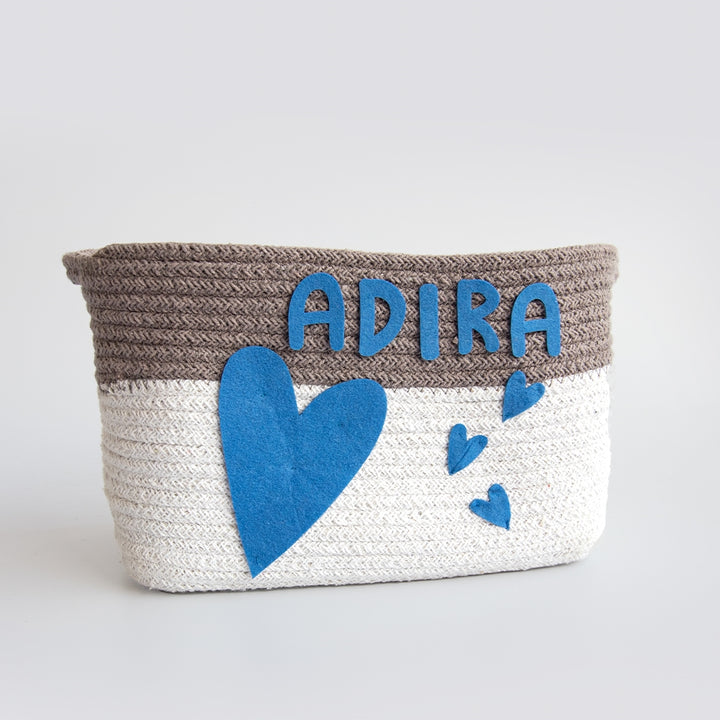 Doodle Hearts - Cotton Rope Baskets Blue (Individual/Set Of 2)